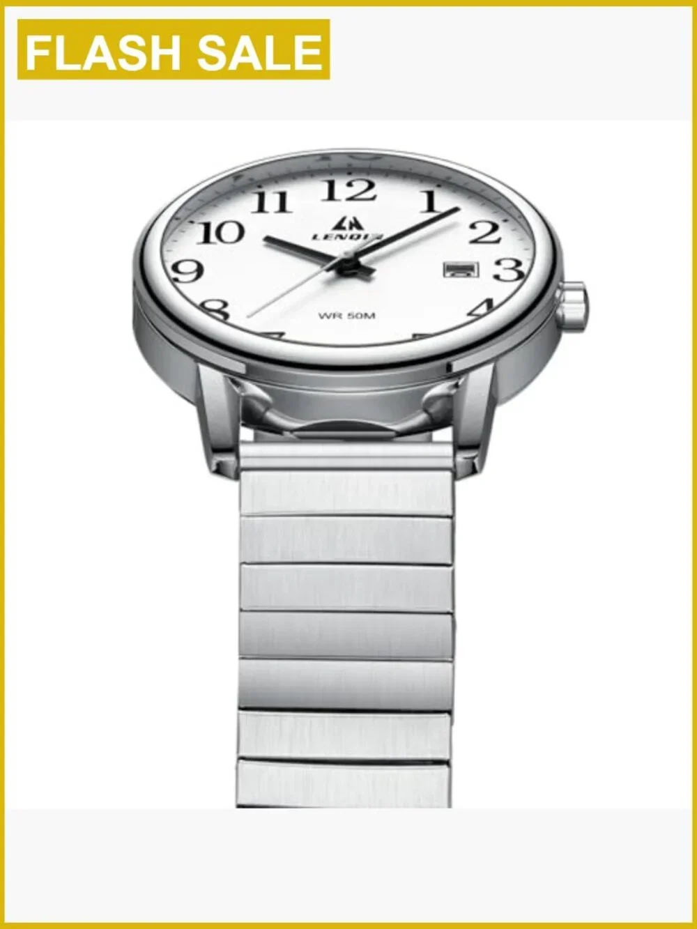 Men's 38mm Analog Quartz Watch Stainless Steel Band Date Water Resistant